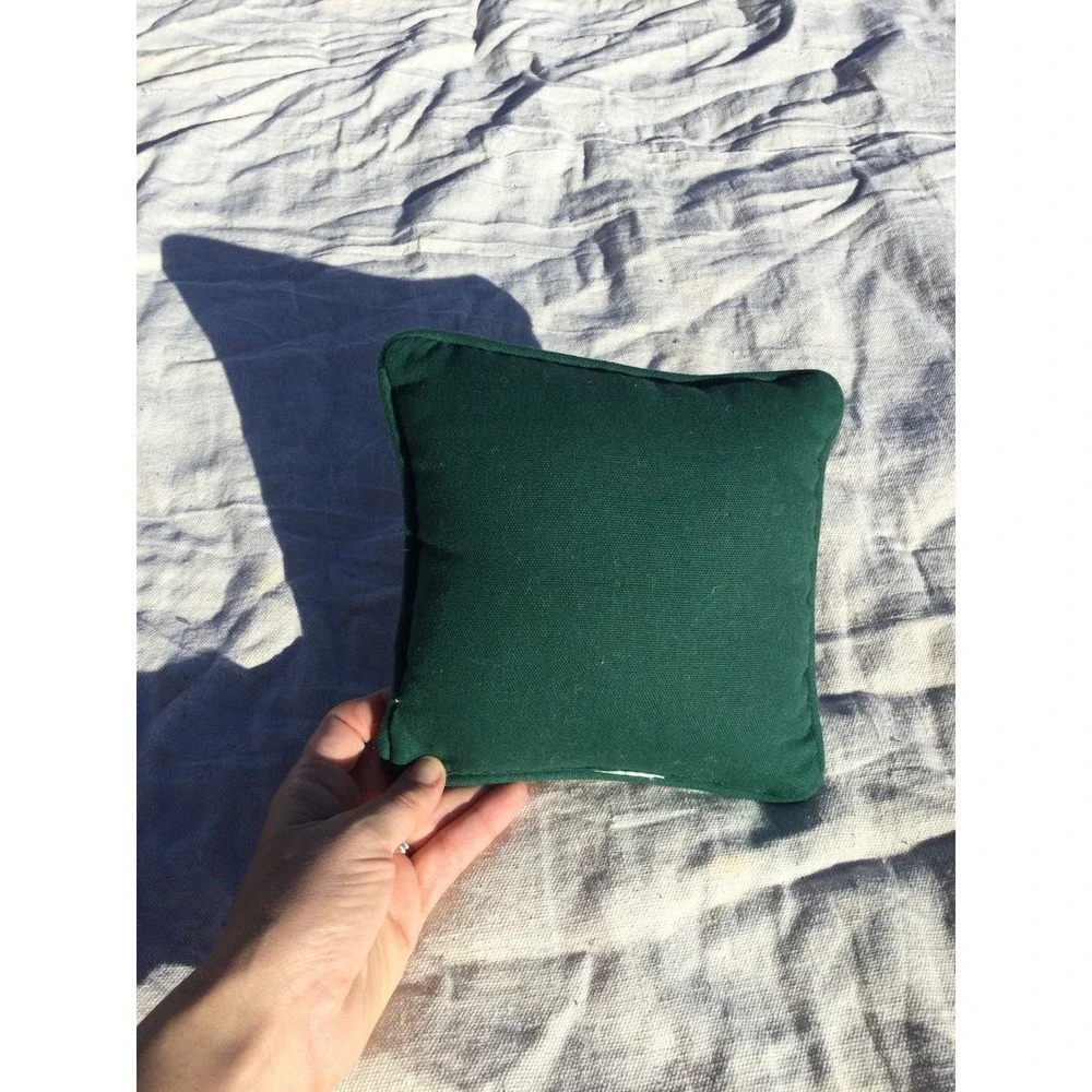 Vtg bunny square tapestry pillow 8” winter Easter rabbit‎ farmhouse green white